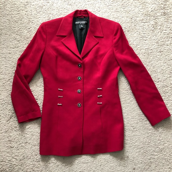 St. John Jackets & Blazers - Griffith Gray for St John Red Long Blazer Military